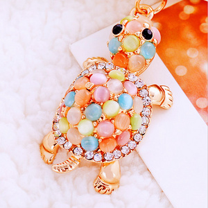 Fashion Cute Pendant Bag Car Keyring Colorful Rhinestone Animal Turtle Keychain