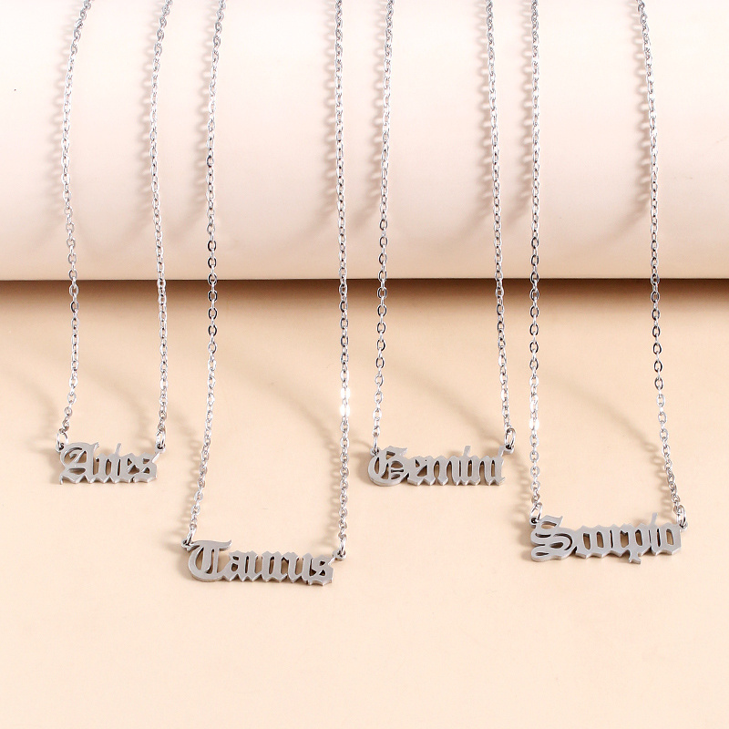 Personalised Creative Stainless Steel Zodiac Name Necklace Choker Gold Plated Zodiac Sign Pendant Necklace For Women