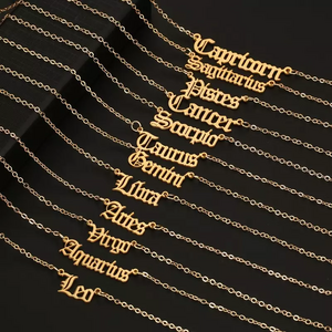 Personalised Creative Stainless Steel Zodiac Name Necklace Choker Gold Plated Zodiac Sign Pendant Necklace For Women