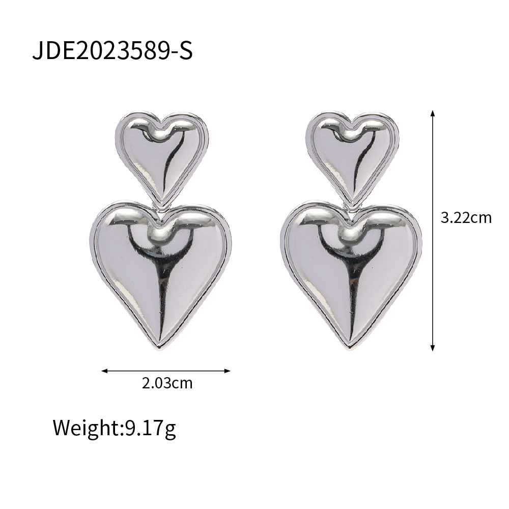 hot sale vintage stainless steel pendant metal drop earrings women custom heart stud earring stainless steel