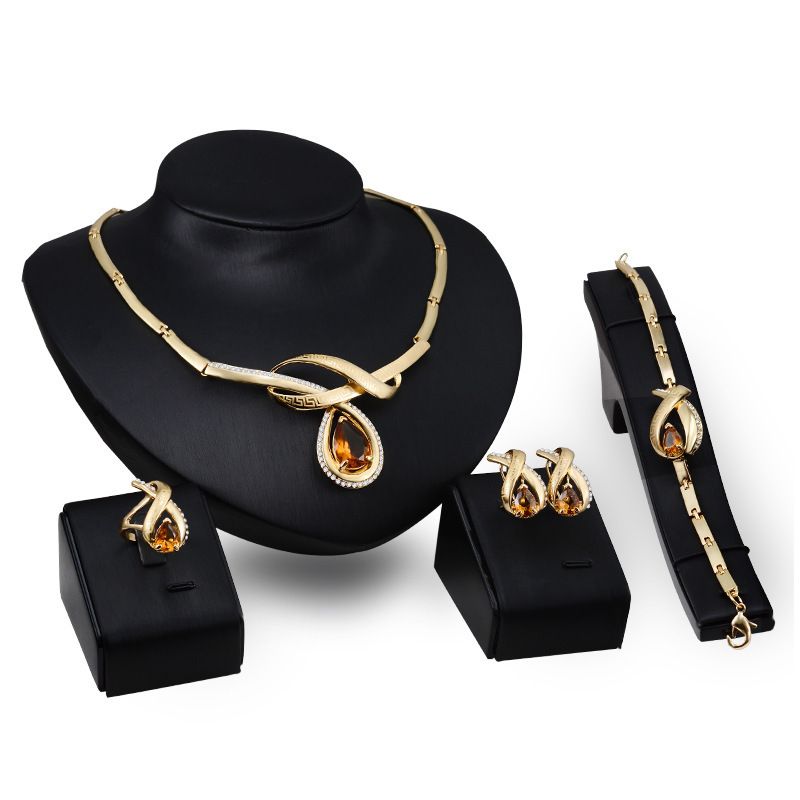 Women Fashion steel Jewelry Sets Luxury Saudi 18K Gold Plated Dubai Diamond Wedding Gift African Bridal Jewelry Set