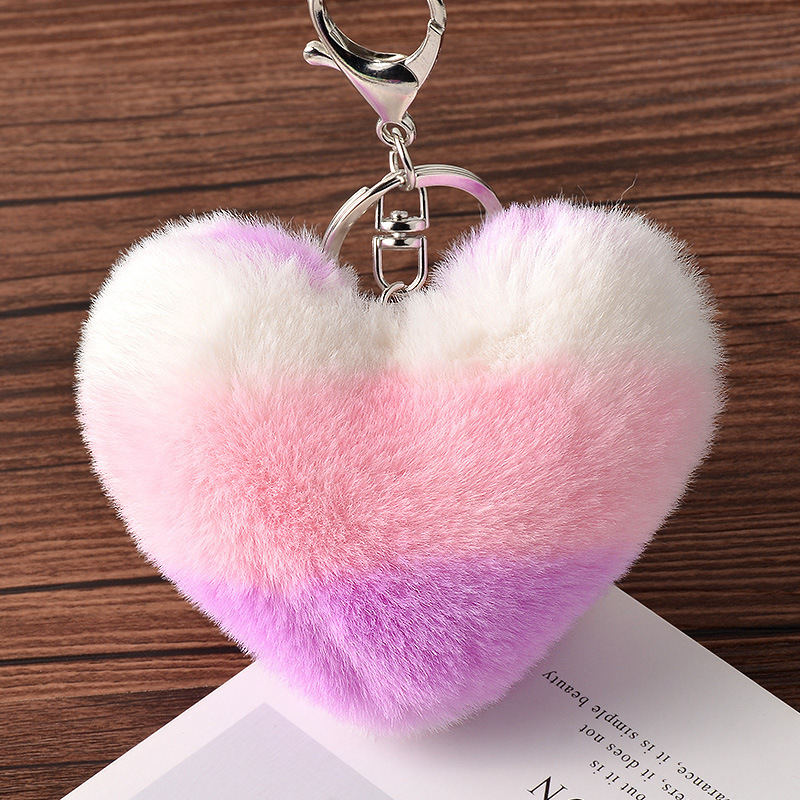 Cute Fluffy Heart Shaped Fake Rex Rabbit Fur ear Pompom Keychain bulk puff Ball Mini furry keychain Pom Pom fur ball keychains