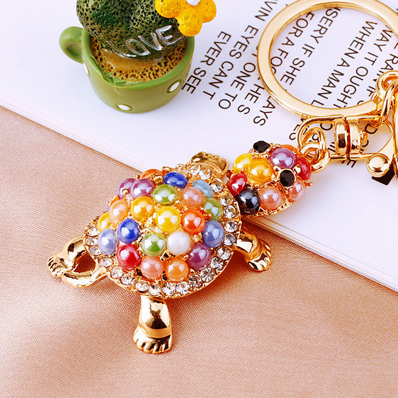 Fashion Cute Pendant Bag Car Keyring Colorful Rhinestone Animal Turtle Keychain