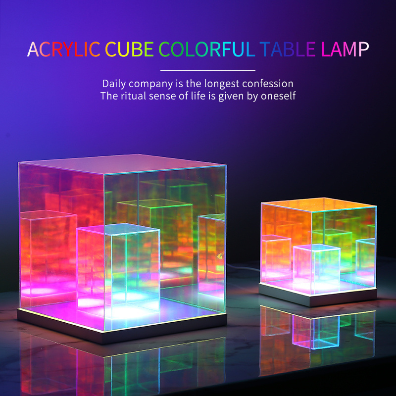 Magic Cube 3D Night Light USB LED Acrylic Table Lamp Colorful Bedroom Bedside Atmosphere Lights Desk Lamps Bar Indoor Lighting