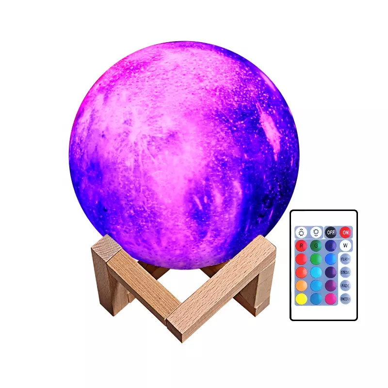 wholesale 3d smart kids christmas planet rgb 16 color moon shaped touch light lamp bed room