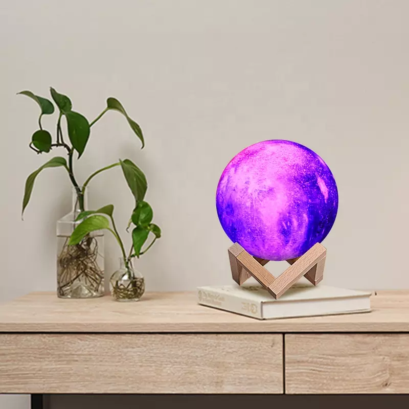 wholesale 3d smart kids christmas planet rgb 16 color moon shaped touch light lamp bed room