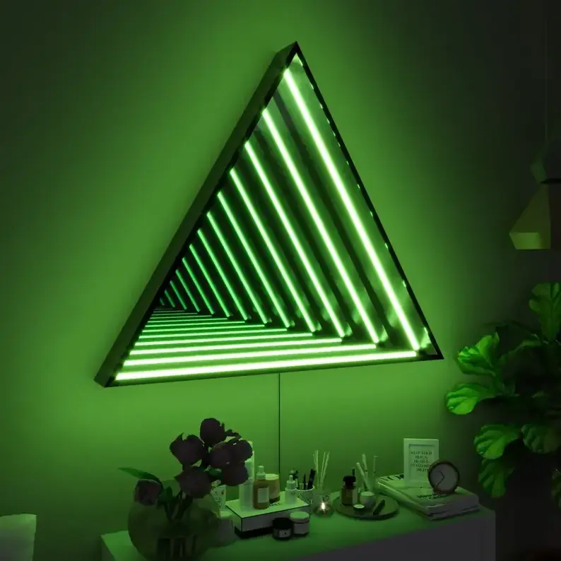 Infinity Triangle Mirror LED Wall Lamp Geometric RGB Colour Changing Wall Decor Endless Magical Lighting, Holographic Portal