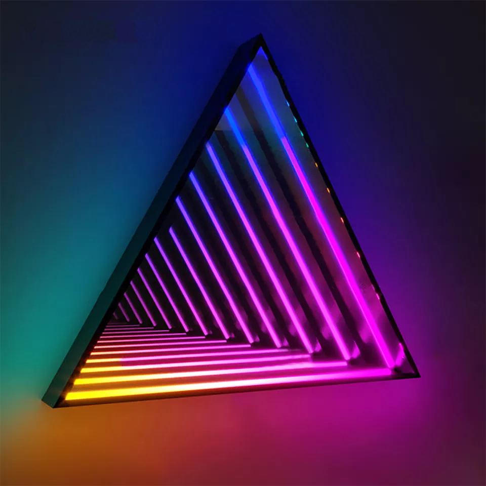 Infinity Triangle Mirror LED Wall Lamp Geometric RGB Colour Changing Wall Decor Endless Magical Lighting, Holographic Portal