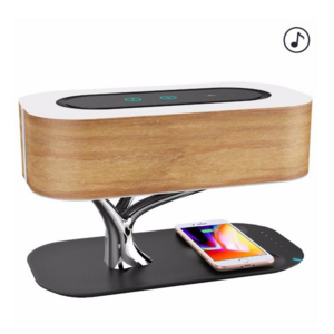 Luxury wooden tree of light 3 in 1 led night lamp with wireless charger and blue tooth speaker