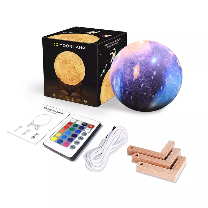 wholesale 3d smart kids christmas planet rgb 16 color moon shaped touch light lamp bed room