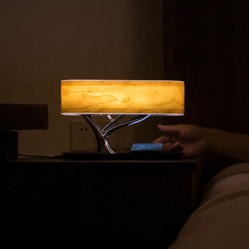 Luxury wooden tree of light 3 in 1 led night lamp with wireless charger and blue tooth speaker