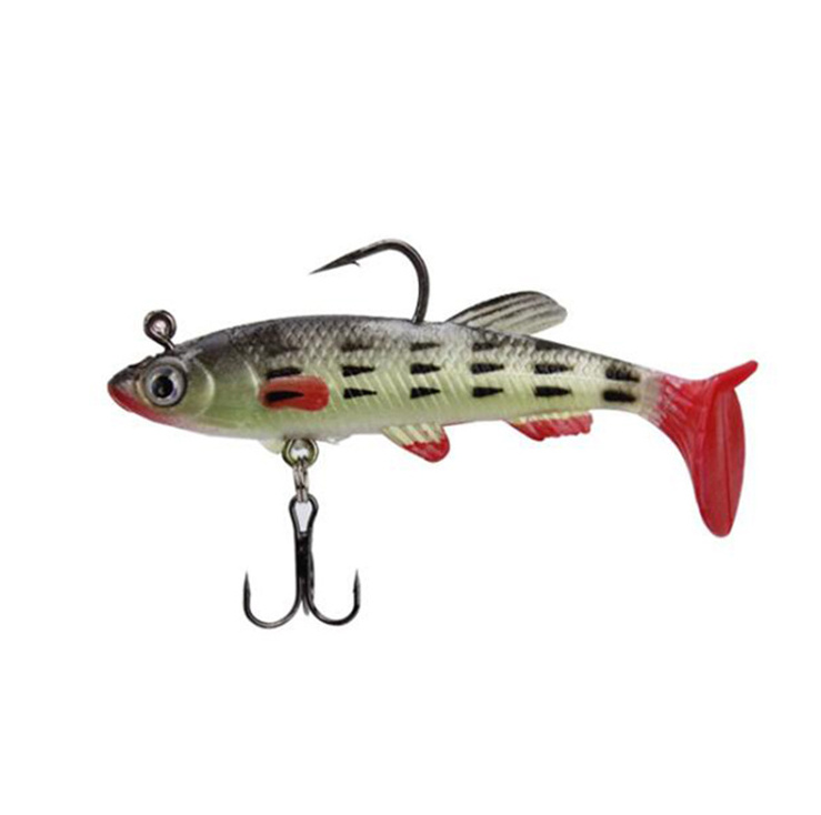 WEIHE  3D Eyes Lead Fishing Lures with T Tail Soft Fish Single Hook Bait Artificial Bait  8cm 14g Swimbait