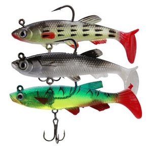 WEIHE  3D Eyes Lead Fishing Lures with T Tail Soft Fish Single Hook Bait Artificial Bait  8cm 14g Swimbait