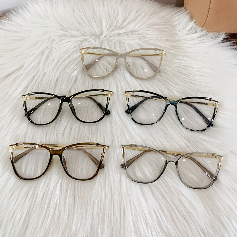 2024 new photochromic custom logo glasses retro optical blue metal cat's eye glasses