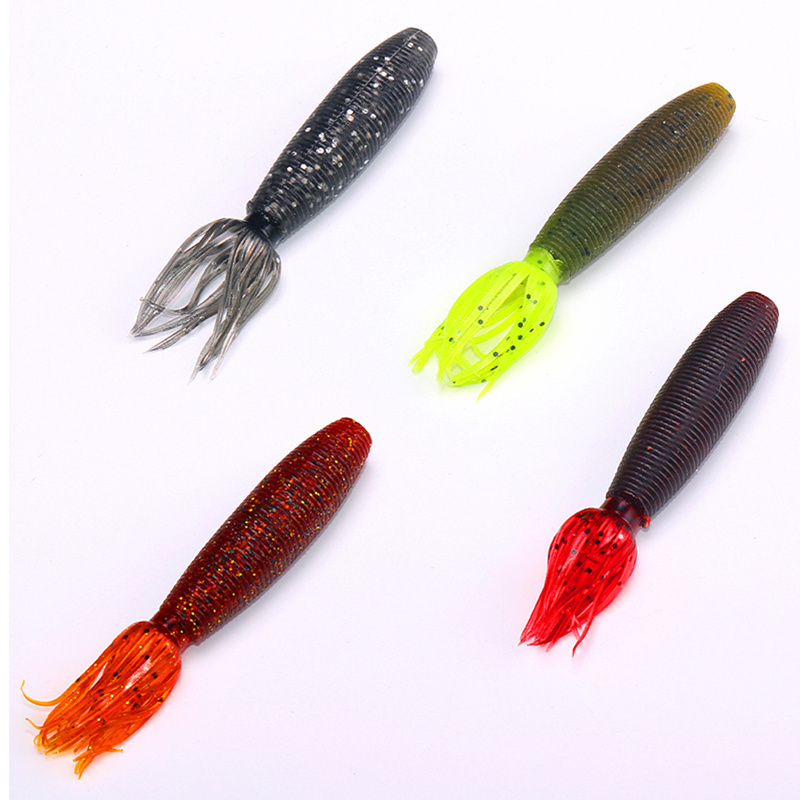 WeiHe 9cm 10g 5pcs/bag 4 Colors Soft Fishing Lure Artificial Sinking Bait With Squid Tail PVC Material Lures