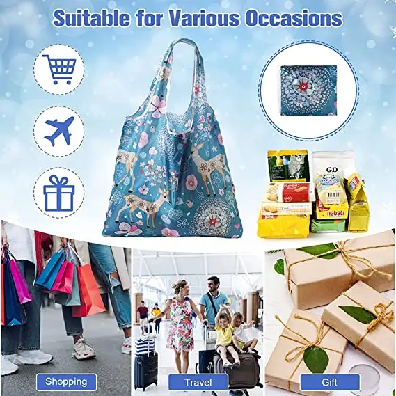 Reusable RPET Polyester Shopping Bag large woman bag Custom Nylon Pouch Foldable portable eco Tote Bag For Supermarket Shopping