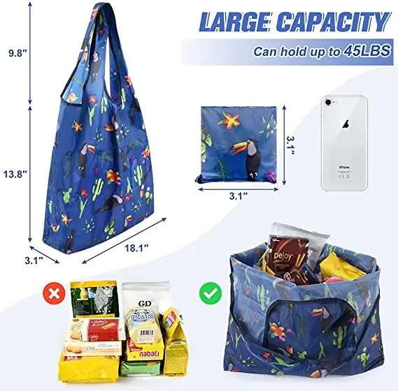 Reusable RPET Polyester Shopping Bag large woman bag Custom Nylon Pouch Foldable portable eco Tote Bag For Supermarket Shopping