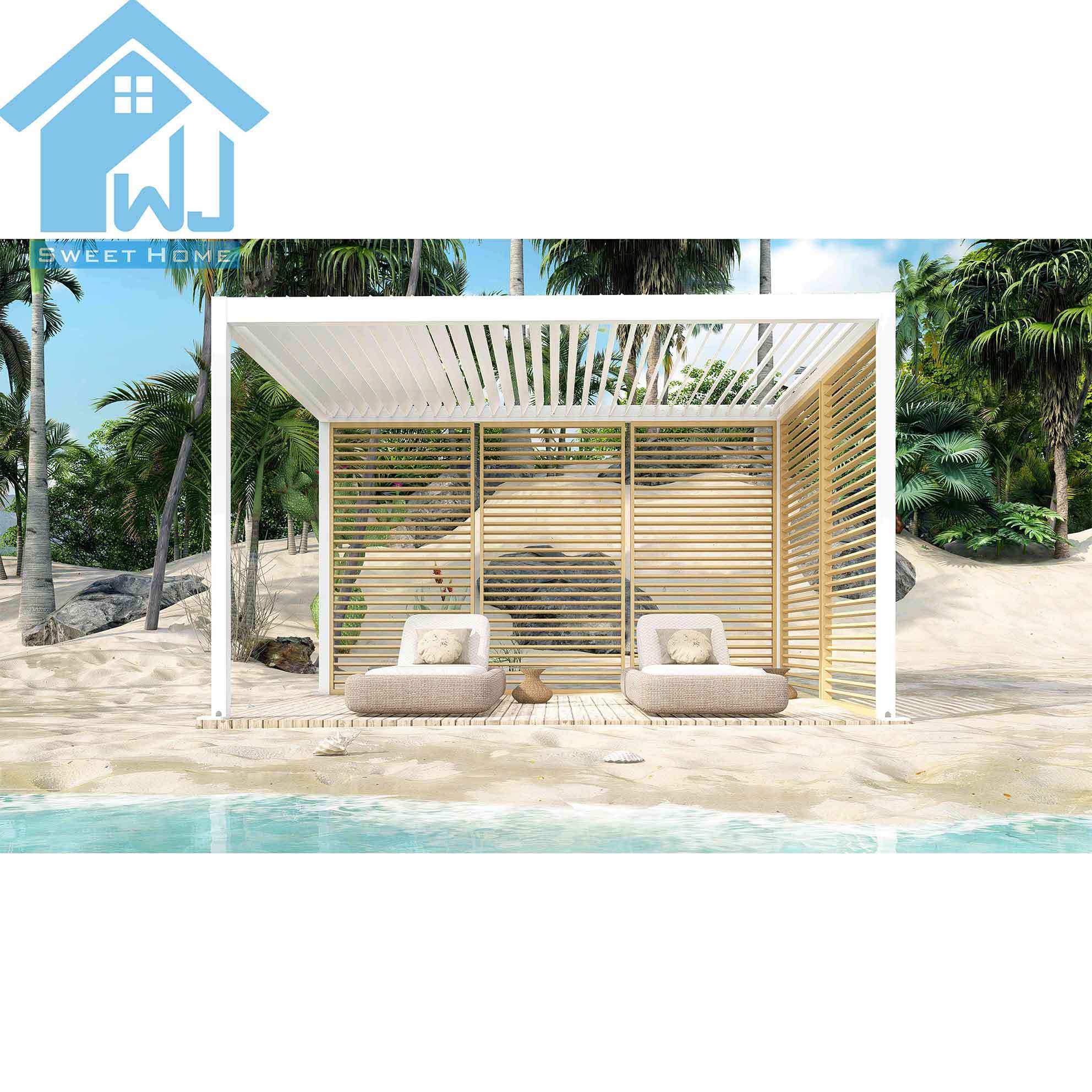 Motorized Garden Pavilion Metal Gazebo Arches Adjustable Louver Pergola With Fence Panel OEM