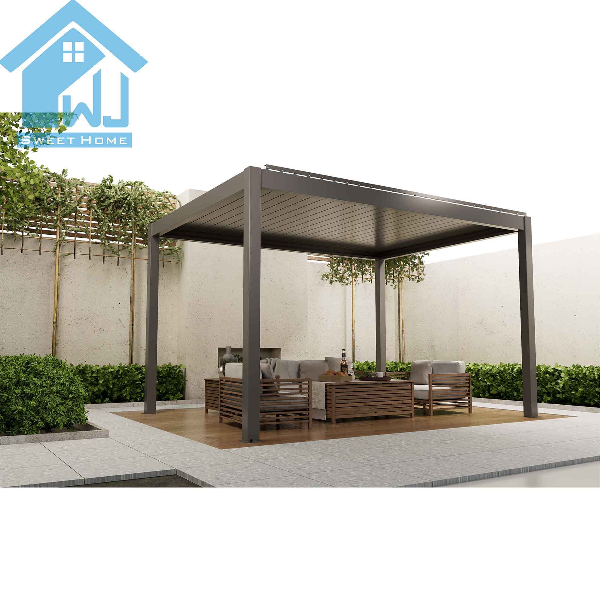 Motorized Garden Pavilion Metal Gazebo Arches Adjustable Louver Pergola With Fence Panel OEM