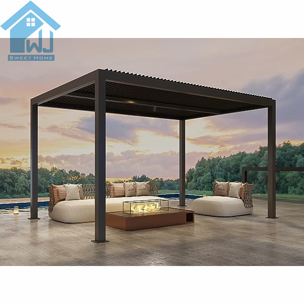 Remote Control Outdoor Gazebo Garden Aluminium Louvered Roof Pergola Shade With Sun Screen