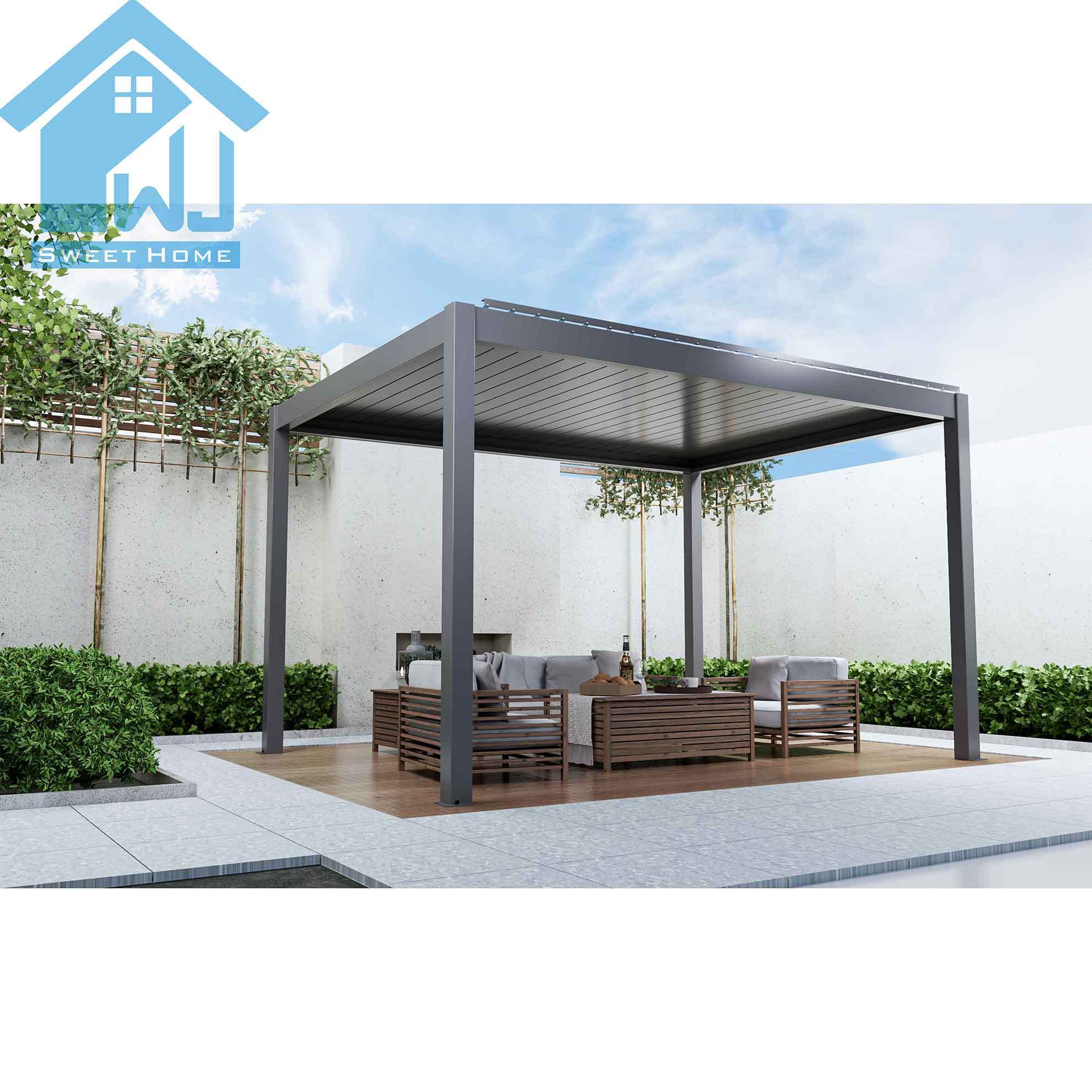 Remote Control Outdoor Gazebo Garden Aluminium Louvered Roof Pergola Shade With Sun Screen