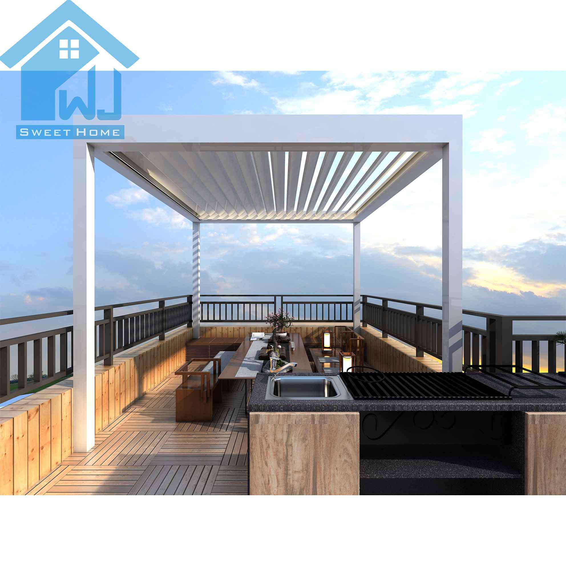 Remote Control Outdoor Gazebo Garden Aluminium Louvered Roof Pergola Shade With Sun Screen