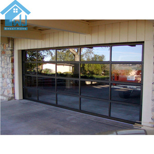 Double tempered glass black color security garage door aluminum garage door panels with German motor other doors