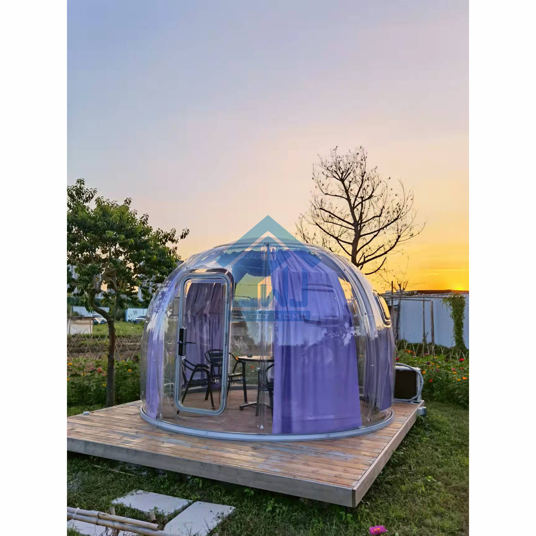 Starry Bubble House Transparent Tent Outdoor Pavilion with Red Polycarbonate Dome Hotel Net Garden Leisure Arbours Pergolas