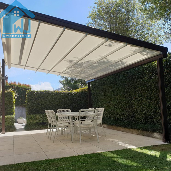 Weijia Wind Resistant Retractable Electric Patio Cover Shade Awnings Pergola For Restaurant