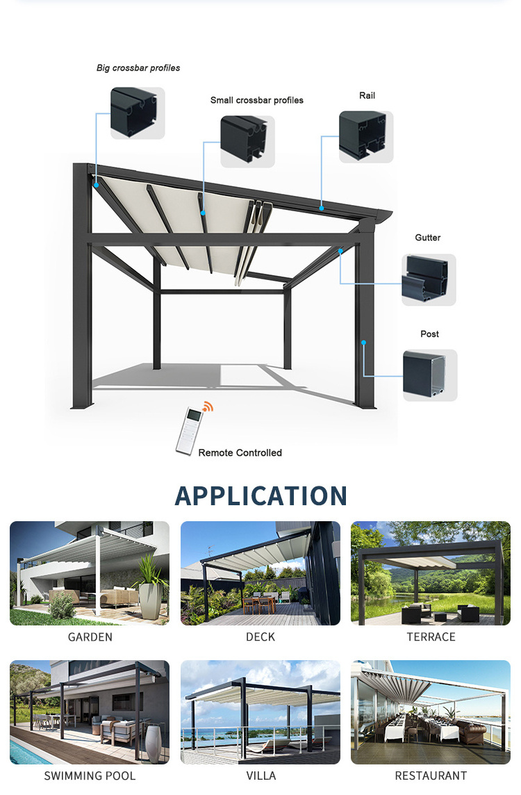 Folding Patio Motorized Awning Retractable Roof Pvc Electric Side Restaurant Aluminum Pergola outdoor awning