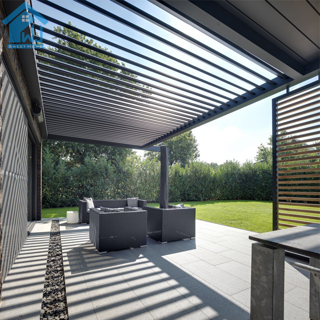 Low Price  Motorized Opening Pergolux Louver Roof In Grey and White Color aluminum pergola