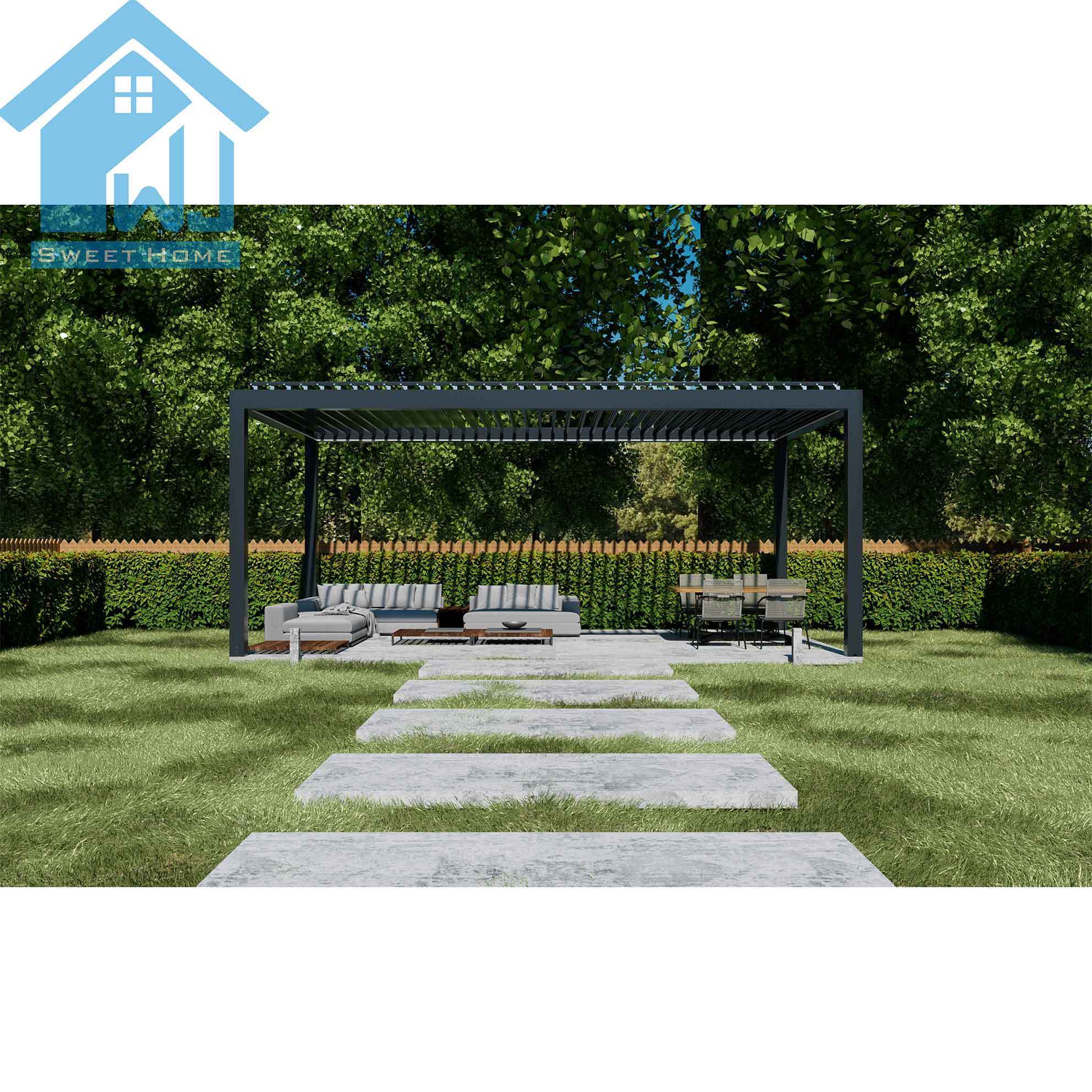 Waterproof Metal Garden Pavilion Gazebo Aluminum Pergola Gazebo with Adjustable Louvered Roof