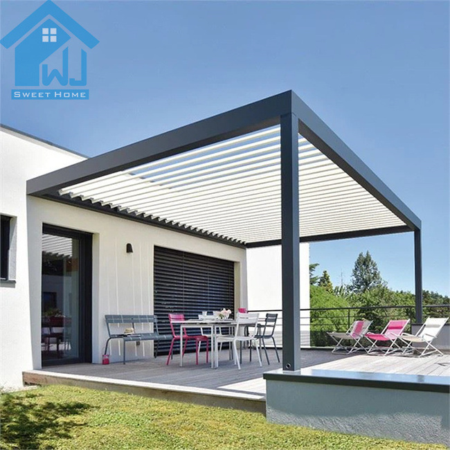 Aluminium DIY Backyard Idea Rooftop Motor Terrace Waterproof Louvre Pergola With Side Blind 12x20 aluminum pergola