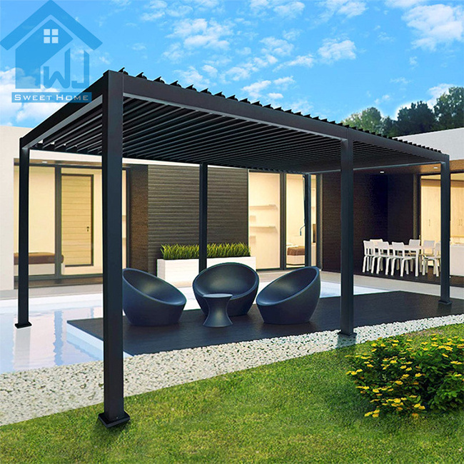 Aluminium DIY Backyard Idea Rooftop Motor Terrace Waterproof Louvre Pergola With Side Blind 12x20 aluminum pergola