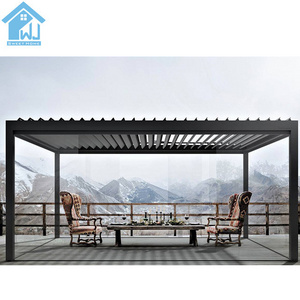 Aluminium DIY Backyard Idea Rooftop Motor Terrace Waterproof Louvre Pergola With Side Blind 12x20 aluminum pergola