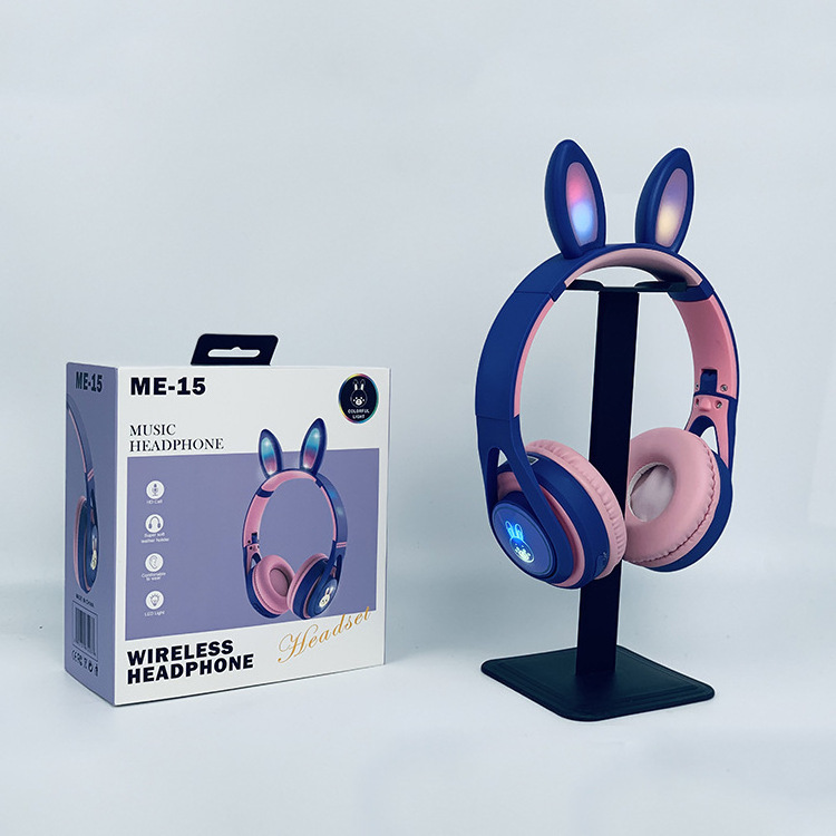 New Fashion Rabbit Ear Headset Party Cosplay Design Led Colorful Rabbit Bluetooth Headphones Kids Gift Headset