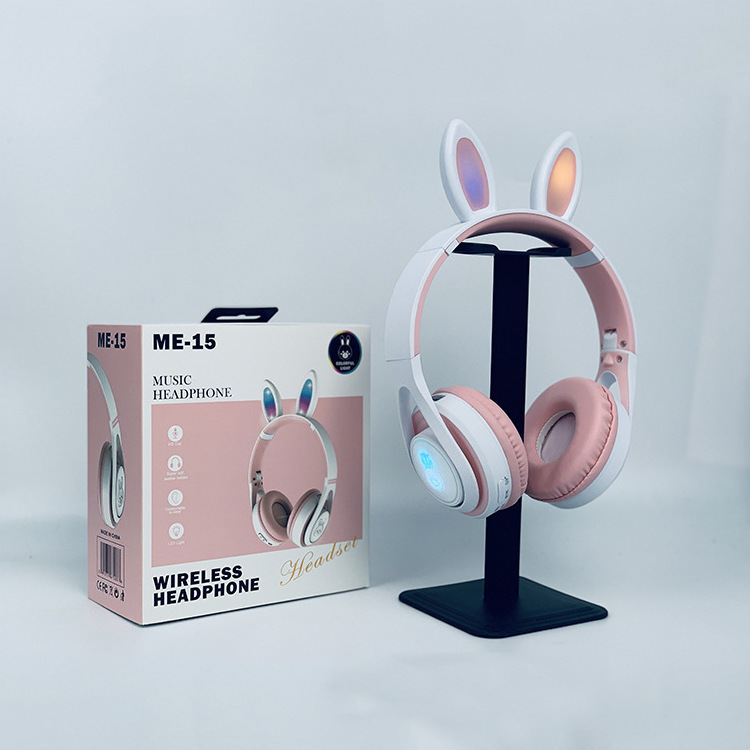 New Fashion Rabbit Ear Headset Party Cosplay Design Led Colorful Rabbit Bluetooth Headphones Kids Gift Headset