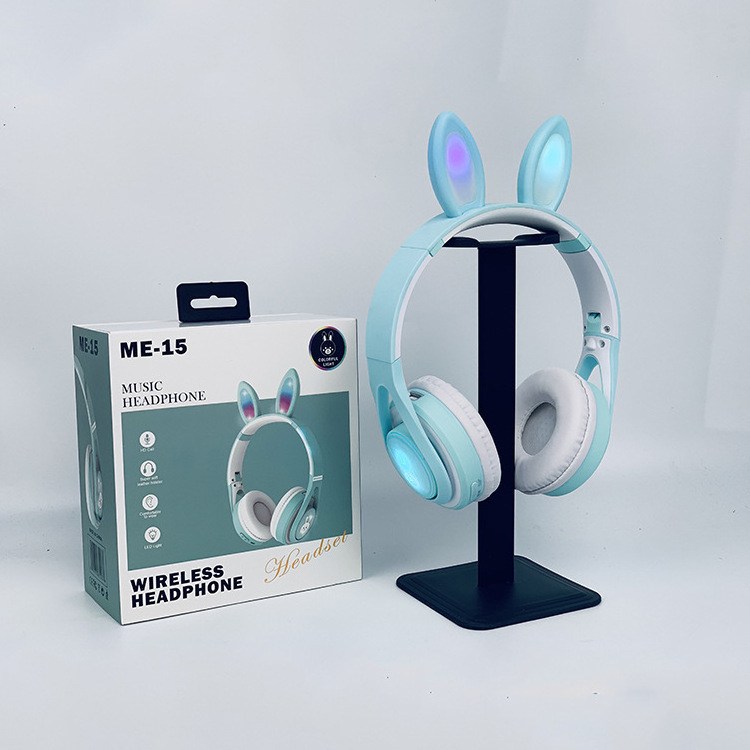 New Fashion Rabbit Ear Headset Party Cosplay Design Led Colorful Rabbit Bluetooth Headphones Kids Gift Headset