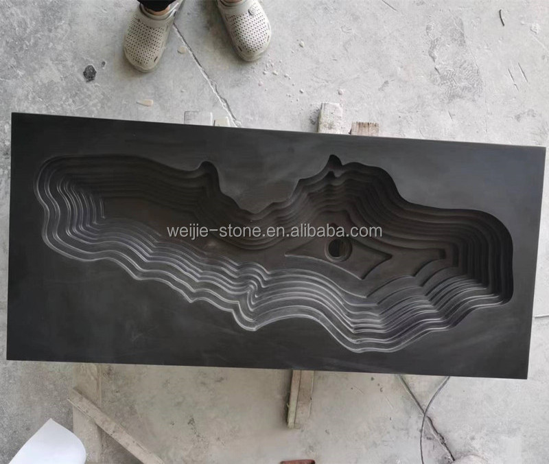 Outstanding wave shape natural marble granite solid surface vanity top with rectangular creative sink