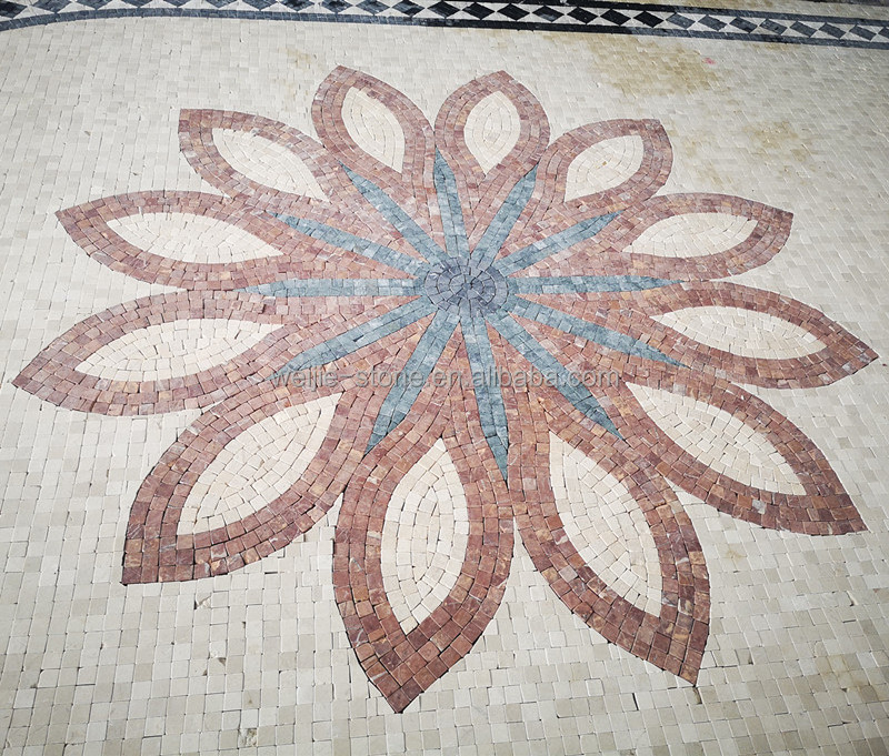 Colourful Handmade Flowers Mosaic Stone Art Mural Wall Medallions Cheap Moroccan Floor Tiles