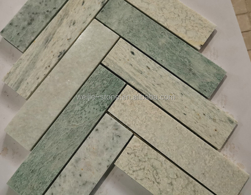 Green marble herringbone mosaic wall tile