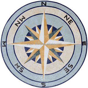 Handmade Natural Art Compass Rose Shape Mosaic Tile With Nautical Medallion Stone Marble Flooring Colors