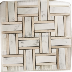 White marble and grey wooden basket weave pattern 24 x 24 mosaic tile