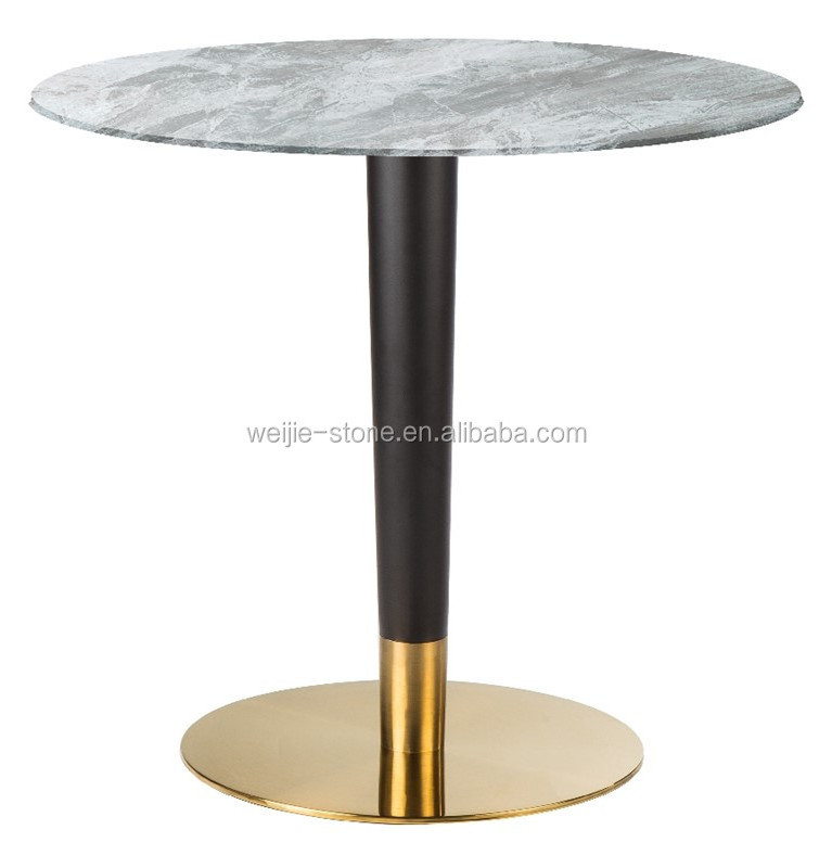 Modern table restaurant luxury stainless steel gold base and round natural marble top dining table