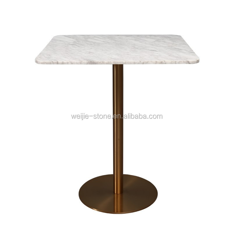 Modern table restaurant luxury stainless steel gold base and round natural marble top dining table