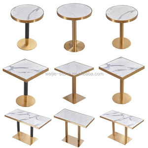 Modern table restaurant luxury stainless steel gold base and round natural marble top dining table