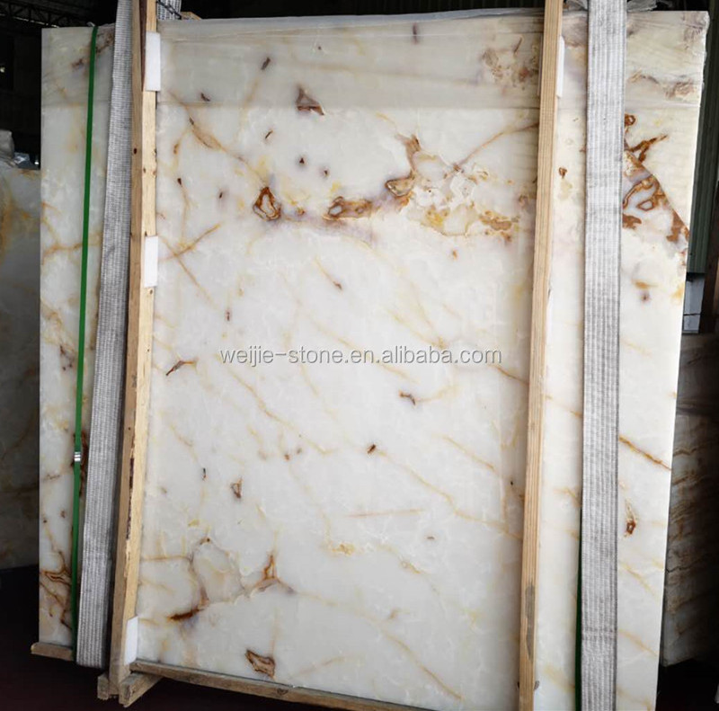 Factory Price Large Big Snow White Crystal Onyx Stone Stock Marble Jade Slab Floor Tile with Orange Gold Brown Yellow Veins