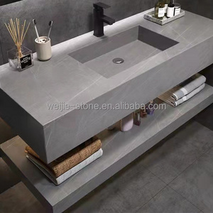 Integrated wall hung artificial stone basin bathroom rock plate porcelain sink sintered stone cabinet basin