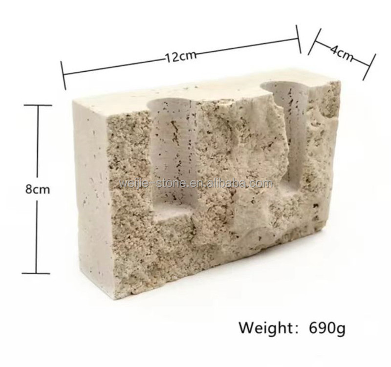 Chinese Hot Sale Home Decor Candle Stick Incense Burner Holders Natural Stone Beige Travertine Candle Holder