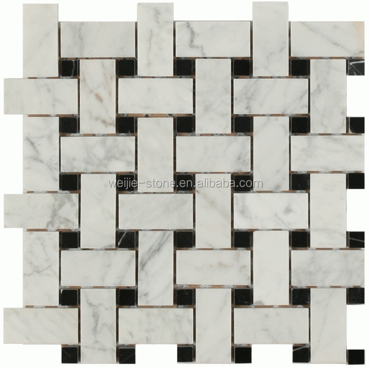 White marble and grey wooden basket weave pattern 24 x 24 mosaic tile